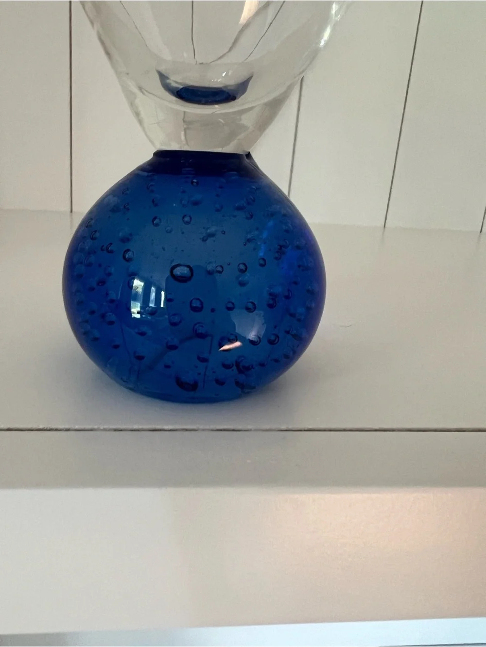 Set of Three Bubble-Base Martini Glasses in Cobalt Blue